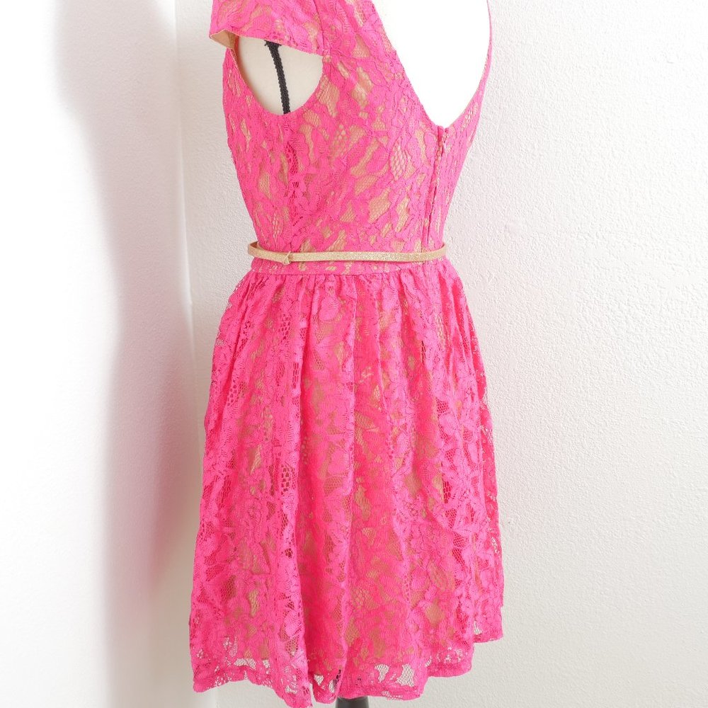 City Triangles Hot Pink Nude Lace Party Dress - Picture 12 of 14